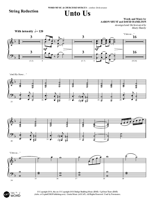 Unto Us (Choral Anthem SATB) String Reduction (Word Music Choral / Arr. David Hamilton)