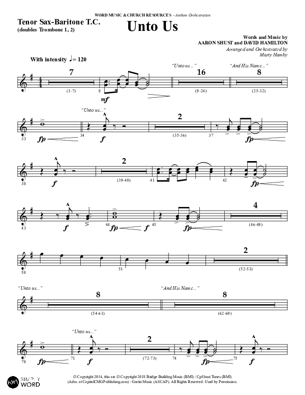 Unto Us (Choral Anthem SATB) Tenor Sax/Baritone T.C. (Word Music Choral / Arr. David Hamilton)