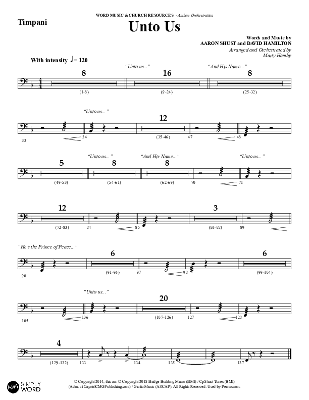 Unto Us (Choral Anthem SATB) Timpani (Word Music Choral / Arr. David Hamilton)