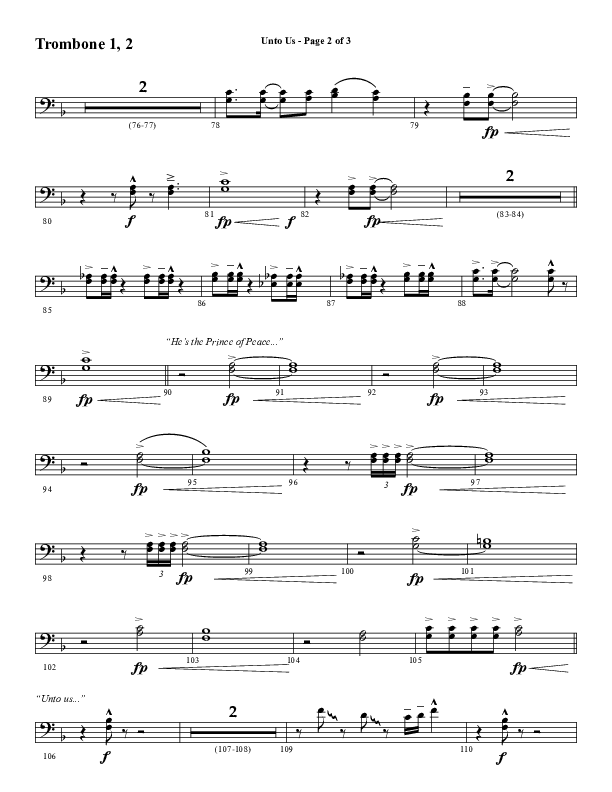 Unto Us (Choral Anthem SATB) Trombone 1/2 (Word Music Choral / Arr. David Hamilton)