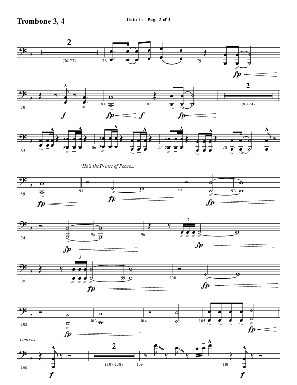 Unto Us (Choral Anthem SATB) Trombone 3/4 (Word Music Choral / Arr. David Hamilton)