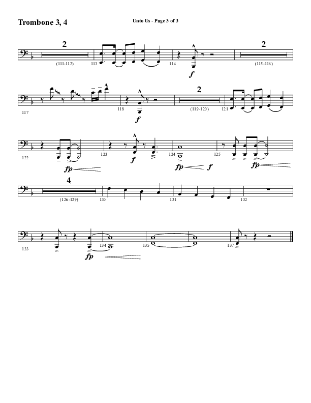 Unto Us (Choral Anthem SATB) Trombone 3/4 (Word Music Choral / Arr. David Hamilton)
