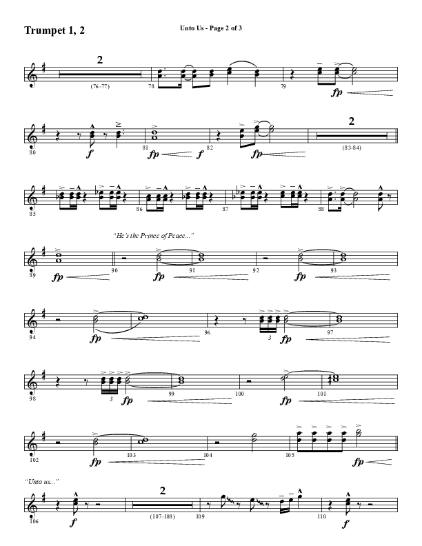 Unto Us (Choral Anthem SATB) Trumpet 1,2 (Word Music Choral / Arr. David Hamilton)