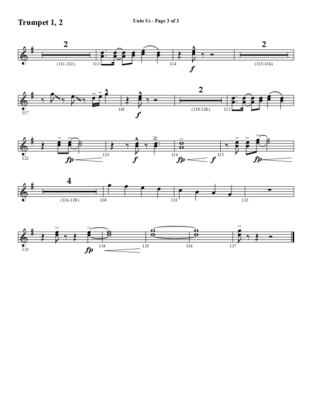Unto Us (Choral Anthem SATB) Trumpet 1,2 (Word Music Choral / Arr. David Hamilton)