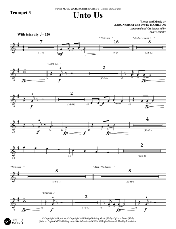 Unto Us (Choral Anthem SATB) Trumpet 3 (Word Music Choral / Arr. David Hamilton)