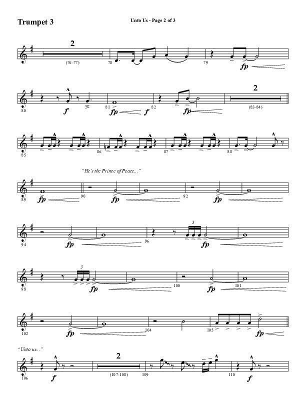 Unto Us (Choral Anthem SATB) Trumpet 3 (Word Music Choral / Arr. David Hamilton)