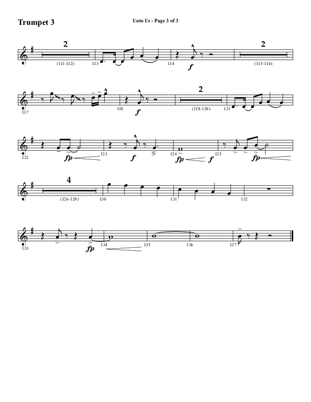 Unto Us (Choral Anthem SATB) Trumpet 3 (Word Music Choral / Arr. David Hamilton)