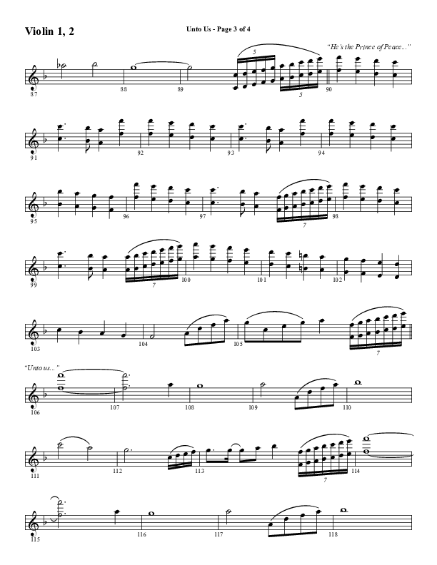 Unto Us (Choral Anthem SATB) Violin 1/2 (Word Music Choral / Arr. David Hamilton)