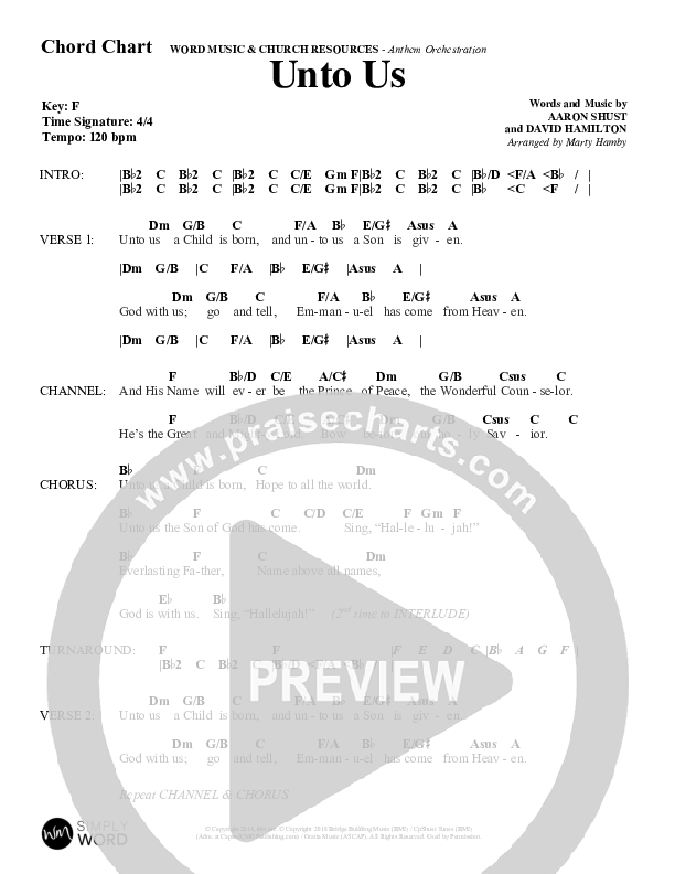 Unto Us (Choral Anthem SATB) Chord Chart (Word Music Choral / Arr. David Hamilton)