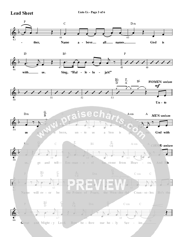 Unto Us (Choral Anthem SATB) Lead Sheet (Melody) (Word Music Choral / Arr. David Hamilton)