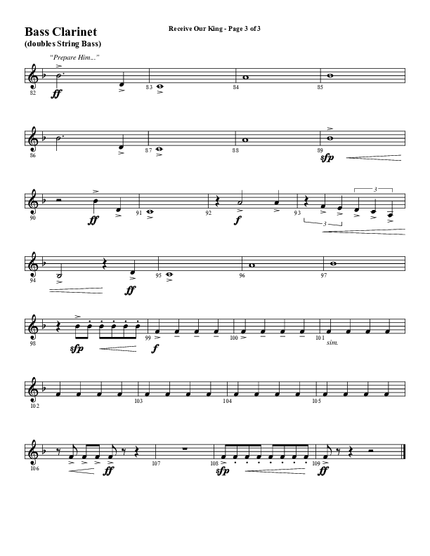 Receive Our King (Choral Anthem SATB) Bass Clarinet (Word Music Choral / Arr. David Wise / Orch. David Shipps)