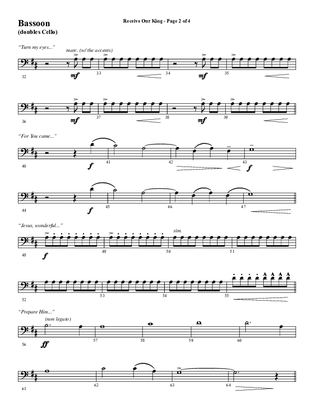 Receive Our King (Choral Anthem SATB) Bassoon (Word Music Choral / Arr. David Wise / Orch. David Shipps)