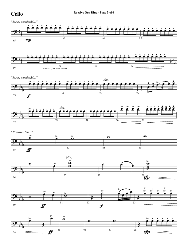 Receive Our King (Choral Anthem SATB) Cello (Word Music Choral / Arr. David Wise / Orch. David Shipps)