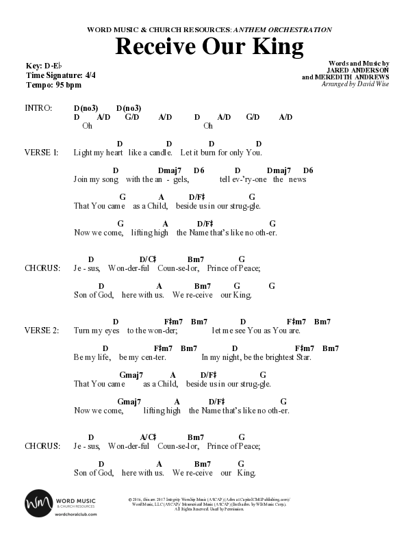 Receive Our King (Choral Anthem SATB) Chord Chart (Word Music Choral / Arr. David Wise / Orch. David Shipps)