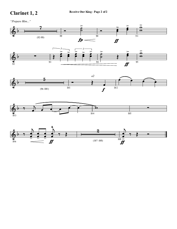 Receive Our King (Choral Anthem SATB) Clarinet 1/2 (Word Music Choral / Arr. David Wise / Orch. David Shipps)