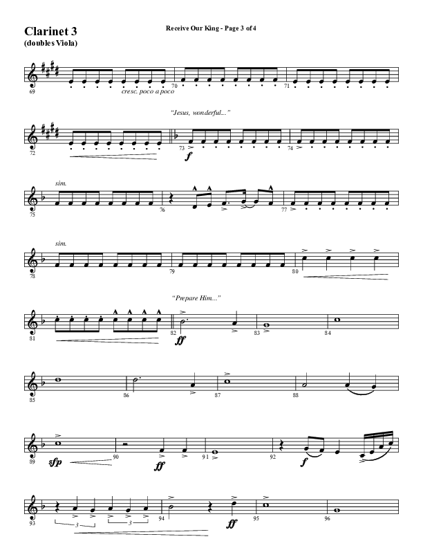 Receive Our King (Choral Anthem SATB) Clarinet 3 (Word Music Choral / Arr. David Wise / Orch. David Shipps)