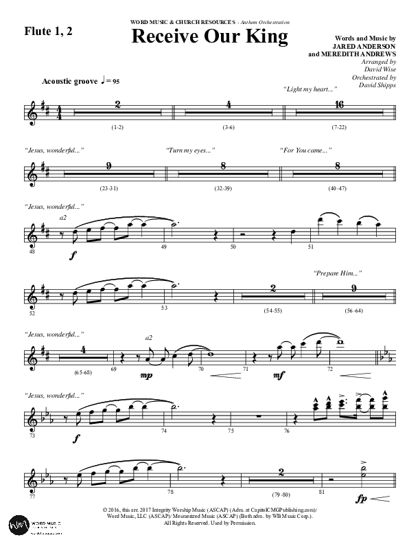 Receive Our King (Choral Anthem SATB) Flute 1/2 (Word Music Choral / Arr. David Wise / Orch. David Shipps)