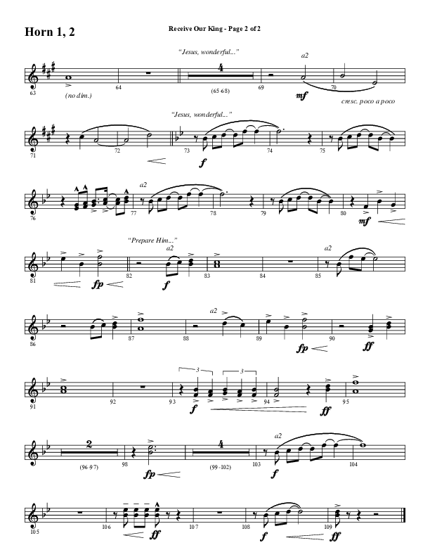 Receive Our King (Choral Anthem SATB) French Horn 1/2 (Word Music Choral / Arr. David Wise / Orch. David Shipps)
