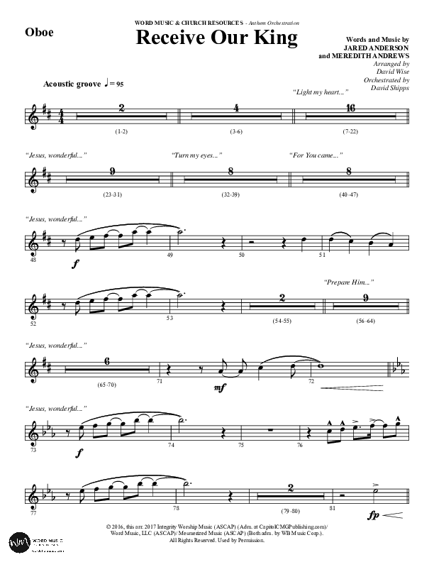 Receive Our King (Choral Anthem SATB) Oboe (Word Music Choral / Arr. David Wise / Orch. David Shipps)