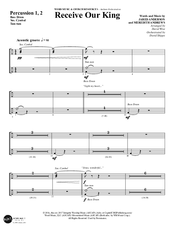 Receive Our King (Choral Anthem SATB) Percussion (Word Music Choral / Arr. David Wise / Orch. David Shipps)