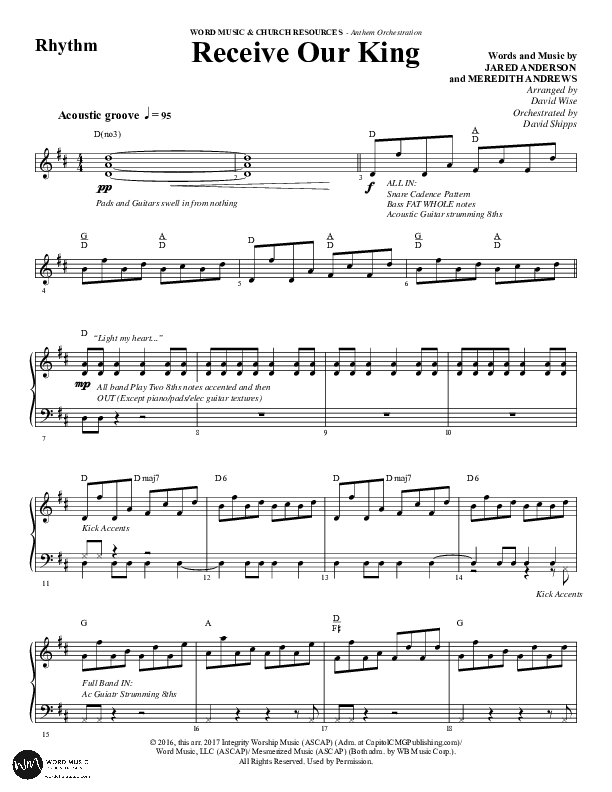 Receive Our King (Choral Anthem SATB) Rhythm Chart (Word Music Choral / Arr. David Wise / Orch. David Shipps)