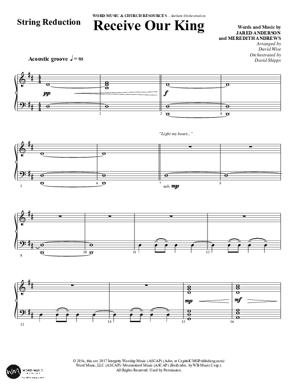 Receive Our King (Choral Anthem SATB) String Reduction (Word Music Choral / Arr. David Wise / Orch. David Shipps)