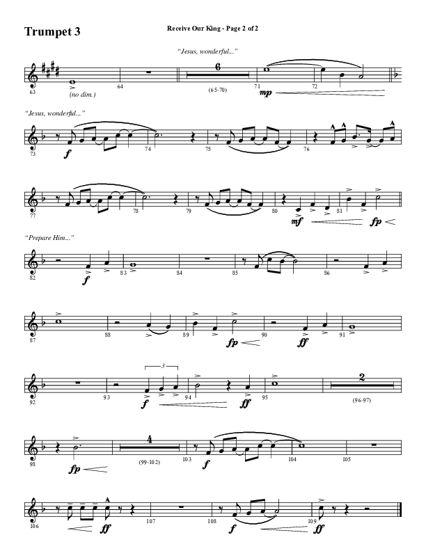 Receive Our King (Choral Anthem SATB) Trumpet 3 (Word Music Choral / Arr. David Wise / Orch. David Shipps)