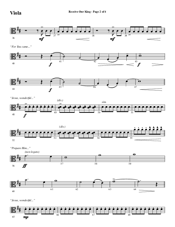 Receive Our King (Choral Anthem SATB) Viola (Word Music Choral / Arr. David Wise / Orch. David Shipps)