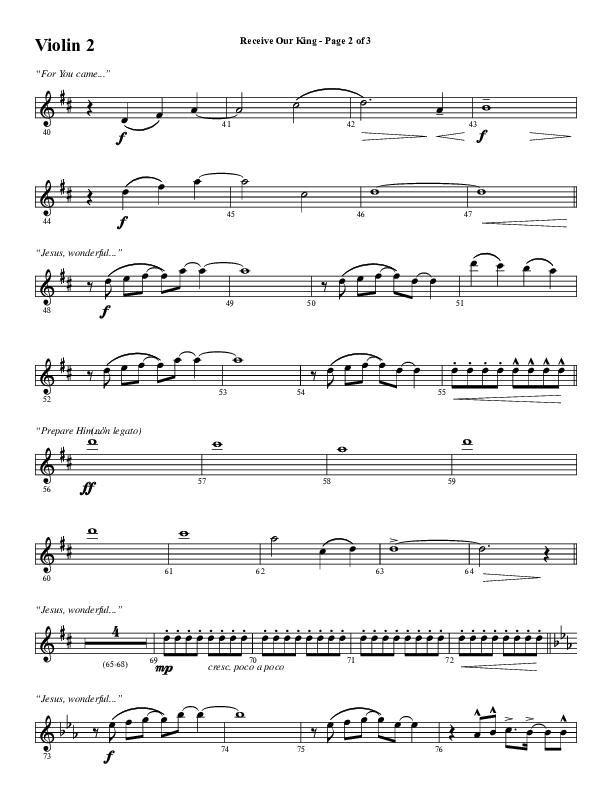 Receive Our King (Choral Anthem SATB) Violin 2 (Word Music Choral / Arr. David Wise / Orch. David Shipps)