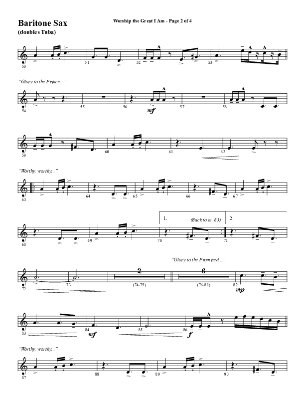 Worship The Great I Am (Choral Anthem SATB) Bari Sax (Word Music Choral / Arr. David Wise / Arr. David Shipps)