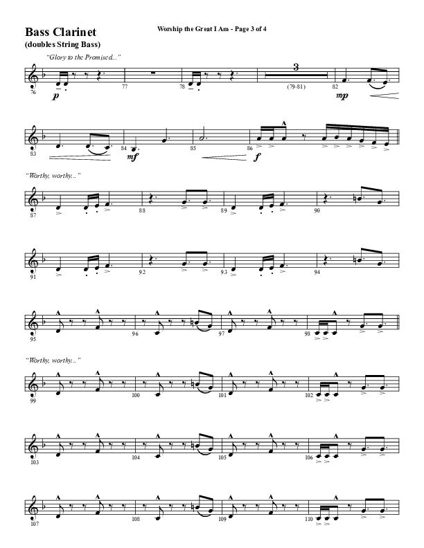 Worship The Great I Am (Choral Anthem SATB) Bass Clarinet (Word Music Choral / Arr. David Wise / Arr. David Shipps)
