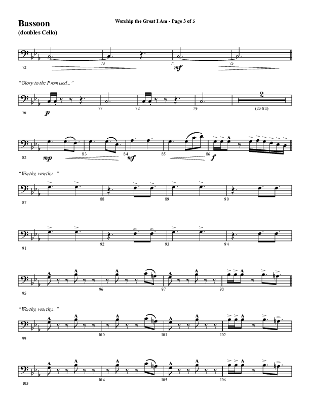 Worship The Great I Am (Choral Anthem SATB) Bassoon (Word Music Choral / Arr. David Wise / Arr. David Shipps)