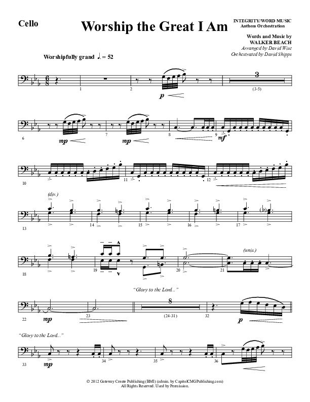 Worship The Great I Am (Choral Anthem SATB) Cello (Word Music Choral / Arr. David Wise / Arr. David Shipps)