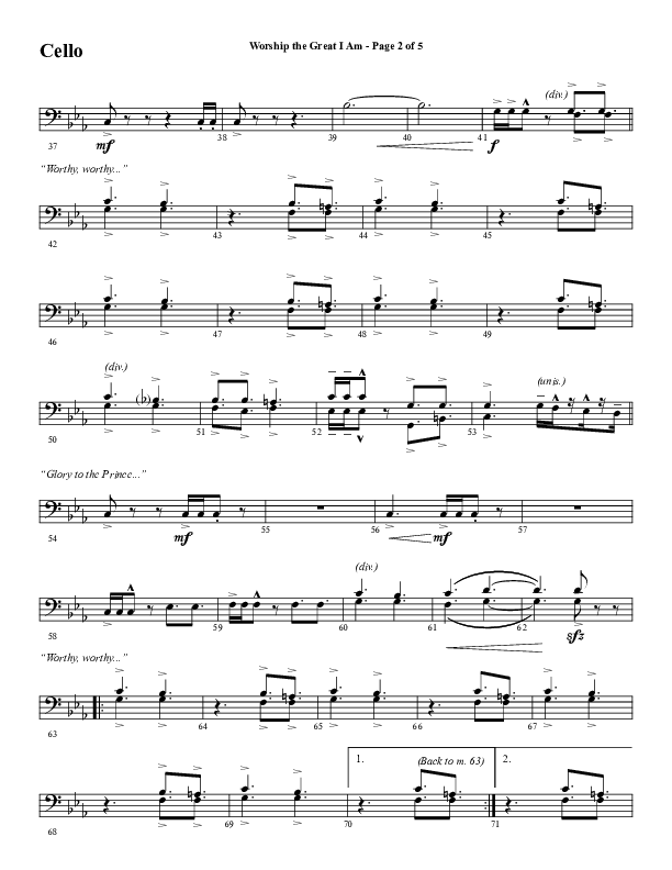 Worship The Great I Am (Choral Anthem SATB) Cello (Word Music Choral / Arr. David Wise / Arr. David Shipps)