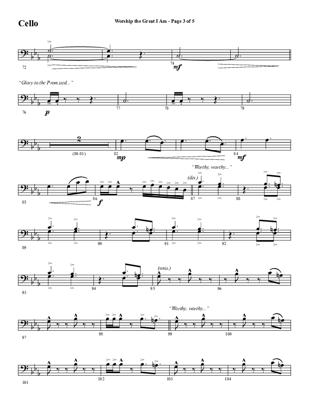 Worship The Great I Am (Choral Anthem SATB) Cello (Word Music Choral / Arr. David Wise / Arr. David Shipps)