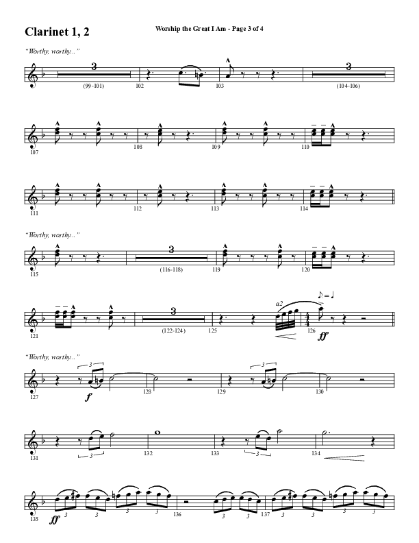 Worship The Great I Am (Choral Anthem SATB) Clarinet 1/2 (Word Music Choral / Arr. David Wise / Arr. David Shipps)