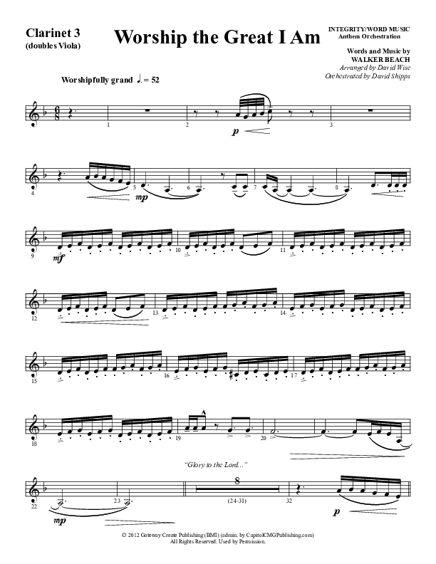 Worship The Great I Am (Choral Anthem SATB) Clarinet 3 (Word Music Choral / Arr. David Wise / Arr. David Shipps)