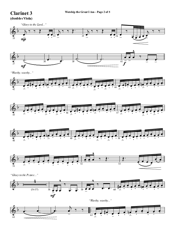 Worship The Great I Am (Choral Anthem SATB) Clarinet 3 (Word Music Choral / Arr. David Wise / Arr. David Shipps)