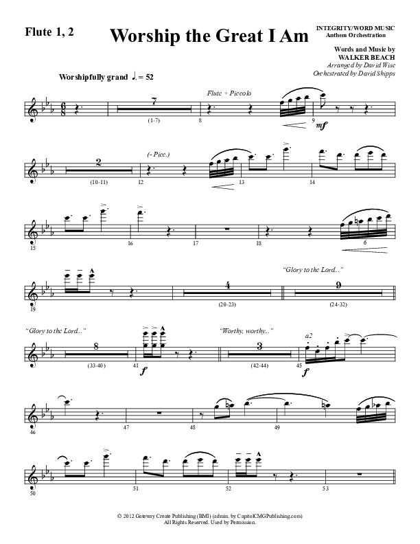 Worship The Great I Am (Choral Anthem SATB) Flute 1/2 (Word Music Choral / Arr. David Wise / Arr. David Shipps)