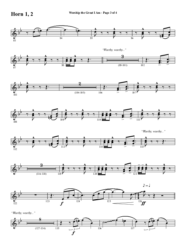 Worship The Great I Am (Choral Anthem SATB) French Horn 1/2 (Word Music Choral / Arr. David Wise / Arr. David Shipps)