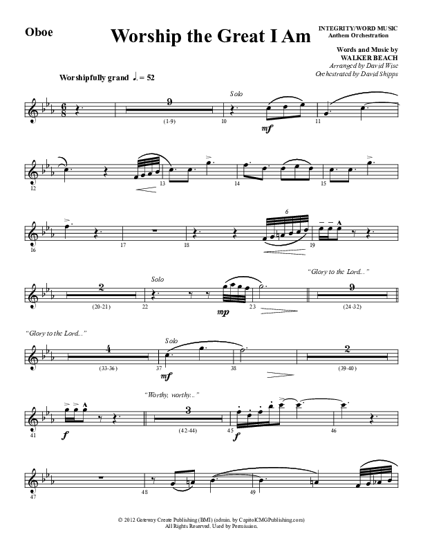 Worship The Great I Am (Choral Anthem SATB) Oboe (Word Music Choral / Arr. David Wise / Arr. David Shipps)