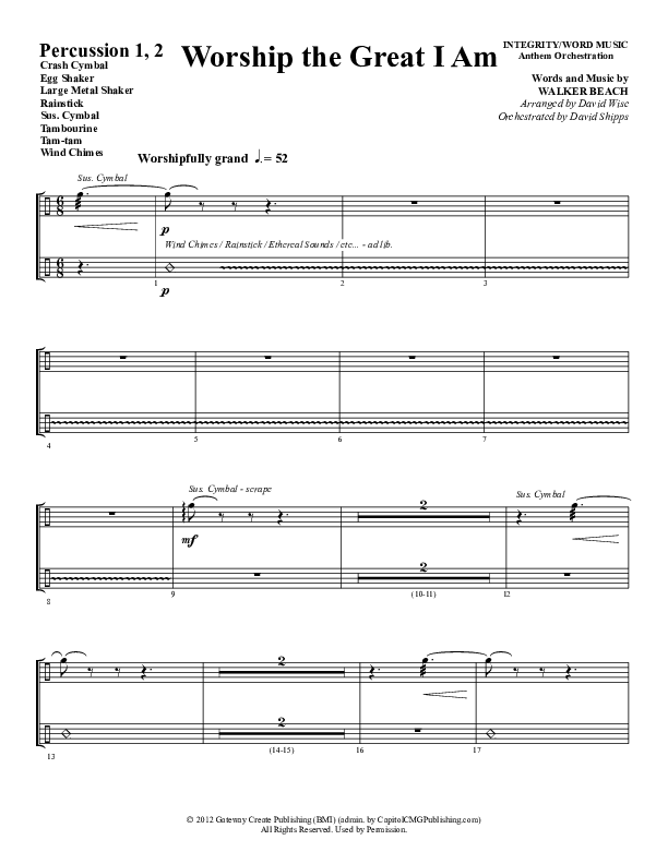 Worship The Great I Am (Choral Anthem SATB) Percussion 1/2 (Word Music Choral / Arr. David Wise / Arr. David Shipps)