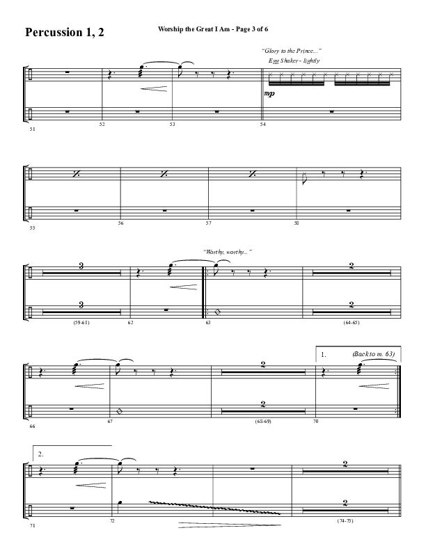 Worship The Great I Am (Choral Anthem SATB) Percussion 1/2 (Word Music Choral / Arr. David Wise / Arr. David Shipps)