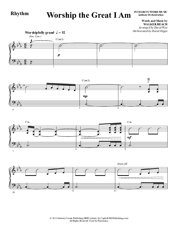 Worship The Great I Am (Choral Anthem SATB) Rhythm Chart (Word Music Choral / Arr. David Wise / Arr. David Shipps)