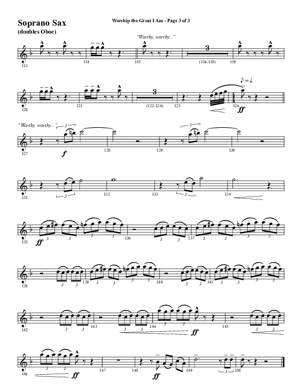 Worship The Great I Am (Choral Anthem SATB) Soprano Sax (Word Music Choral / Arr. David Wise / Arr. David Shipps)