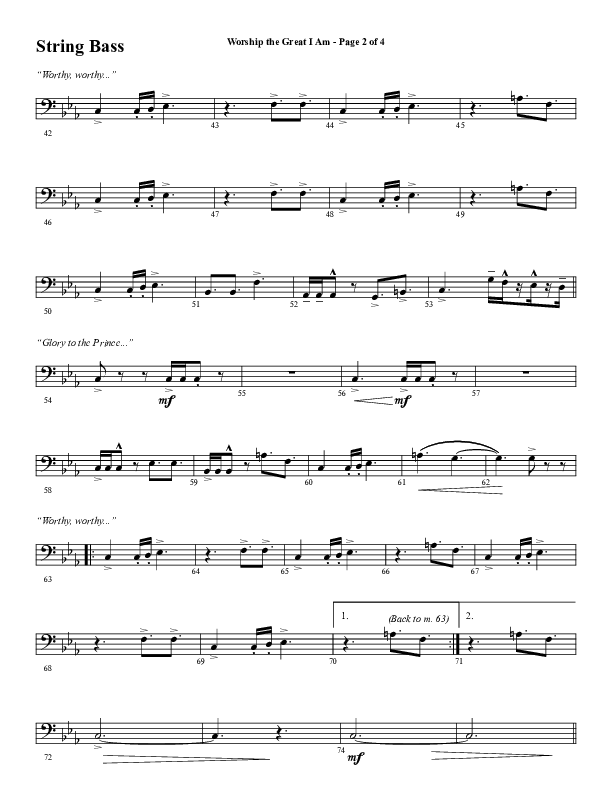 Worship The Great I Am (Choral Anthem SATB) String Bass (Word Music Choral / Arr. David Wise / Arr. David Shipps)