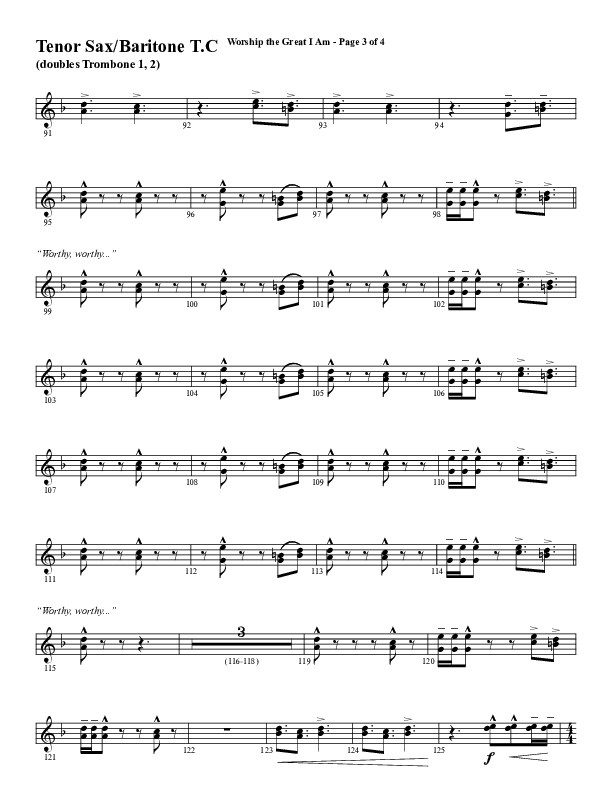 Worship The Great I Am (Choral Anthem SATB) Tenor Sax/Baritone T.C. (Word Music Choral / Arr. David Wise / Arr. David Shipps)