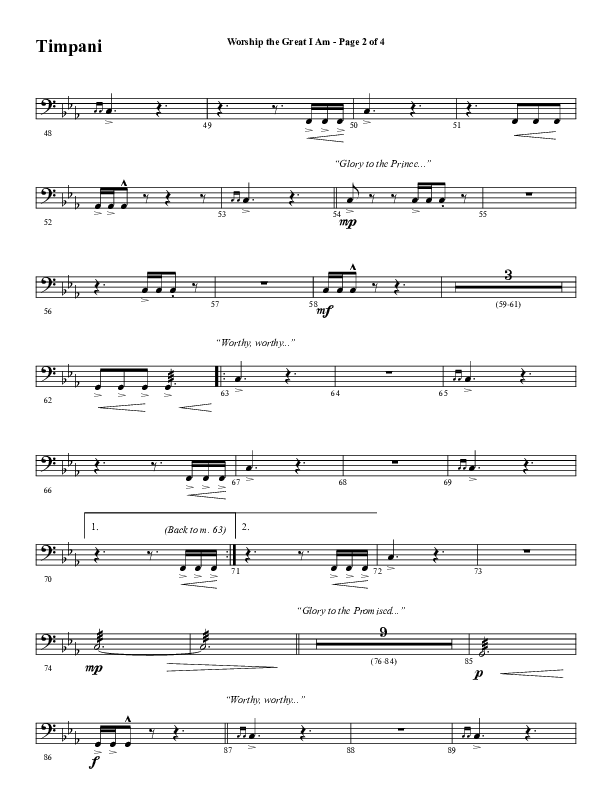 Worship The Great I Am (Choral Anthem SATB) Timpani (Word Music Choral / Arr. David Wise / Arr. David Shipps)