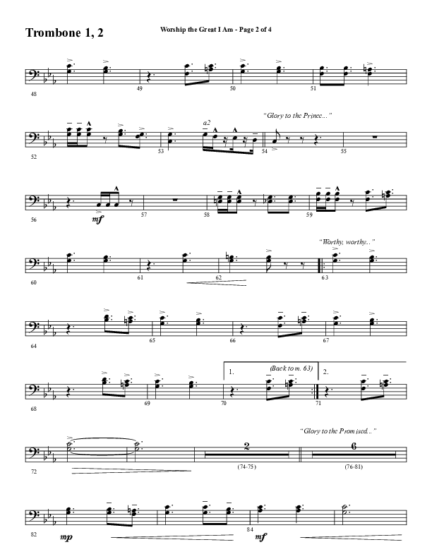 Worship The Great I Am (Choral Anthem SATB) Trombone 1/2 (Word Music Choral / Arr. David Wise / Arr. David Shipps)