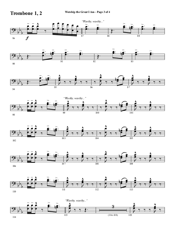 Worship The Great I Am (Choral Anthem SATB) Trombone 1/2 (Word Music Choral / Arr. David Wise / Arr. David Shipps)